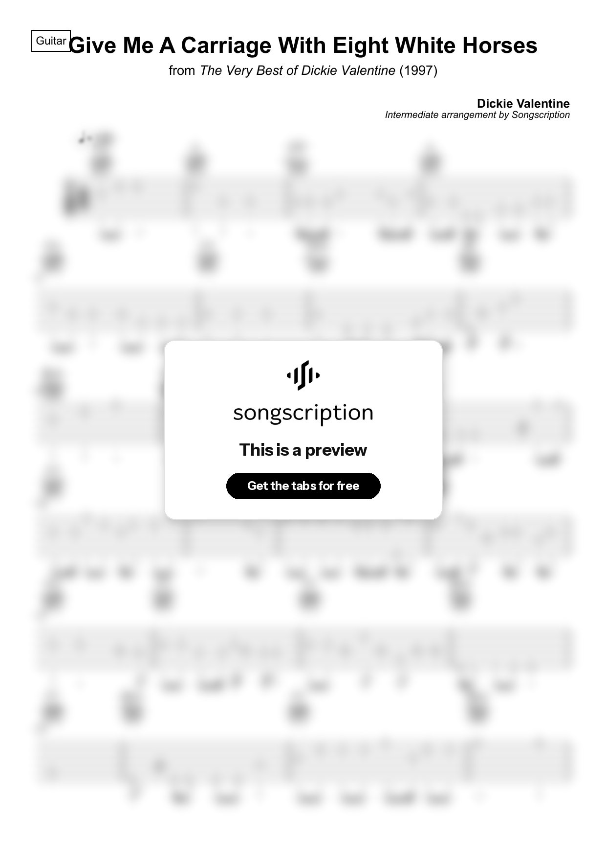Intermediate Acoustic Guitar Tabs for "Give Me A Carriage With Eight White Horses" by Dickie Valentine