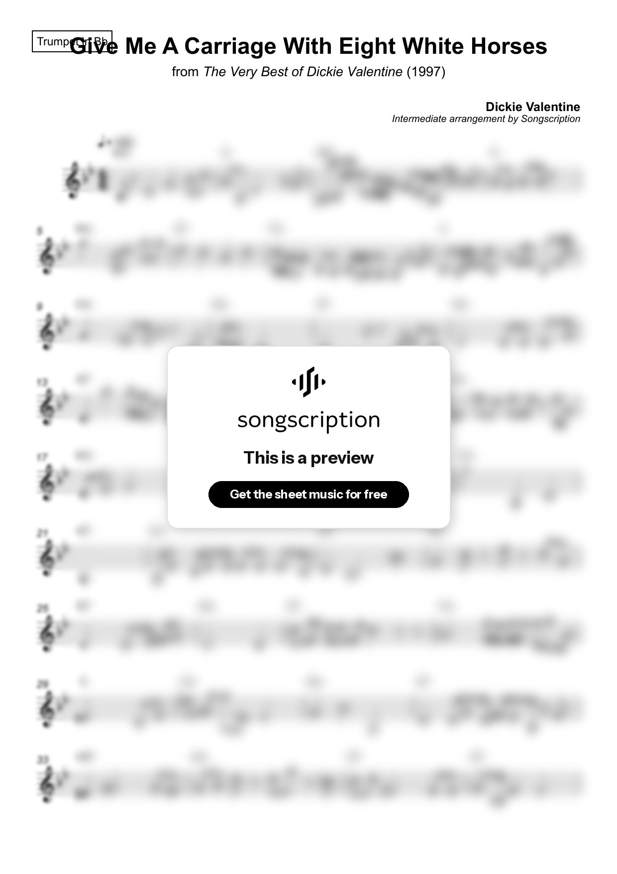 Intermediate Trumpet Sheet Music for "Give Me A Carriage With Eight White Horses" by Dickie Valentine