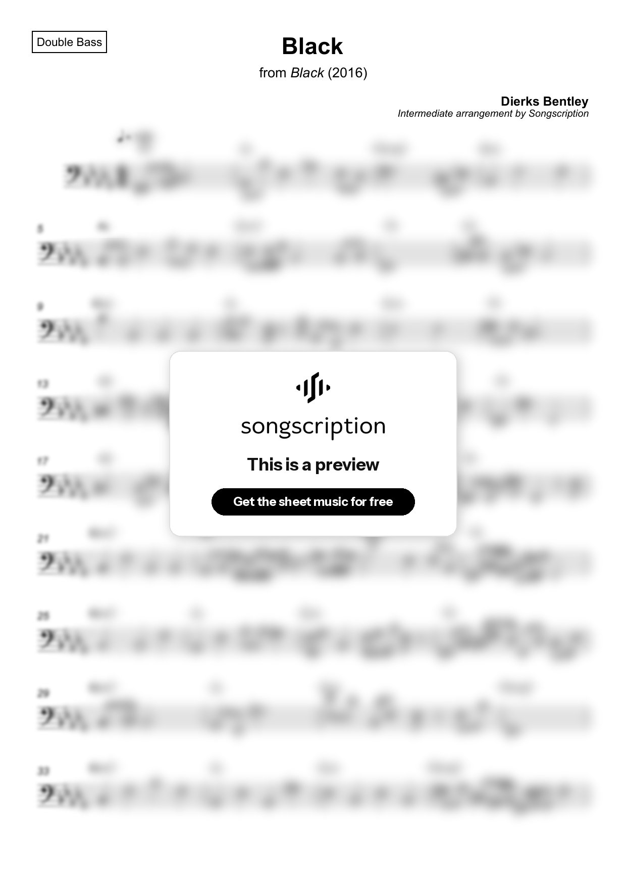 Intermediate Double Bass Sheet Music for "Black" by Dierks Bentley