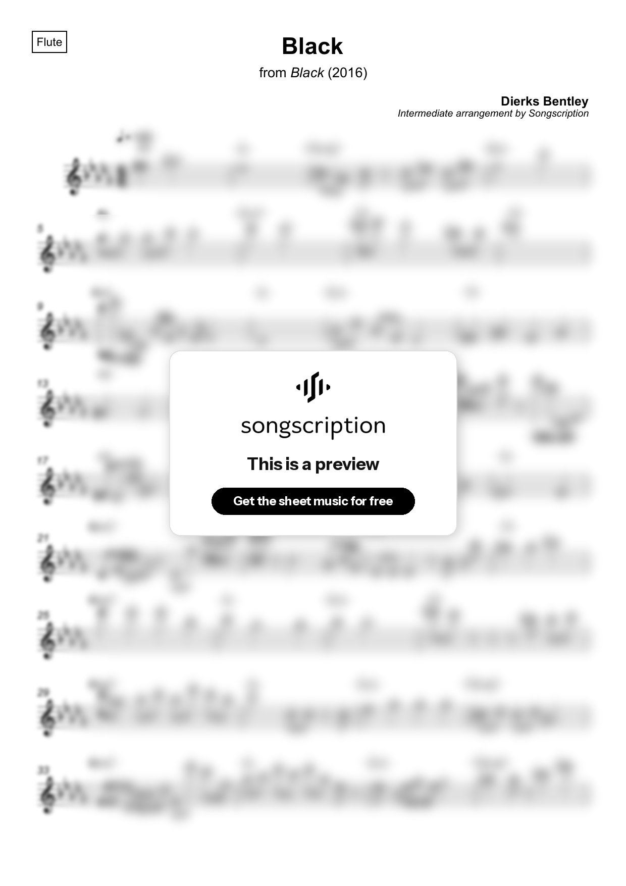Intermediate Flute Sheet Music for "Black" by Dierks Bentley
