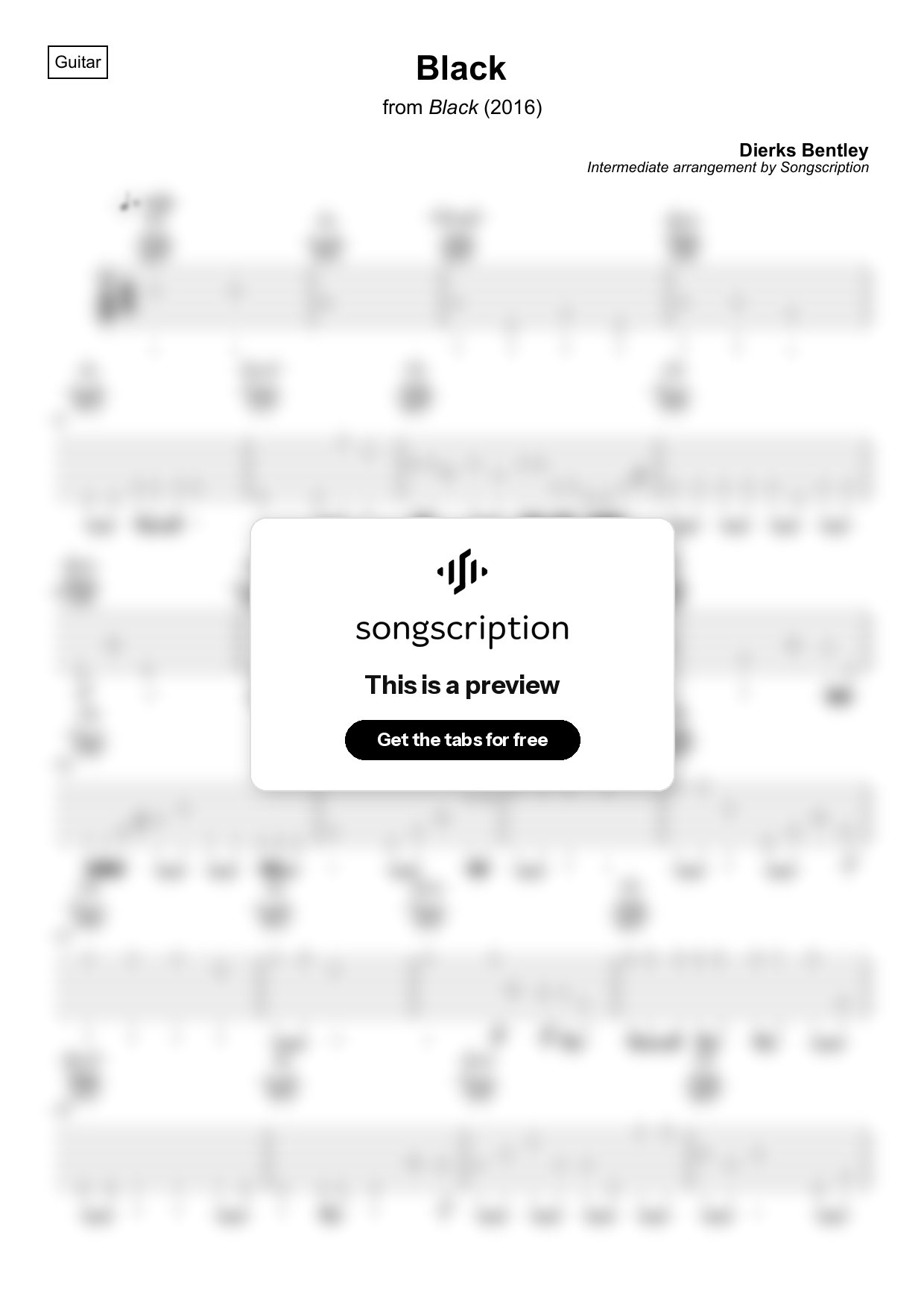 Intermediate Acoustic Guitar Tabs for "Black" by Dierks Bentley