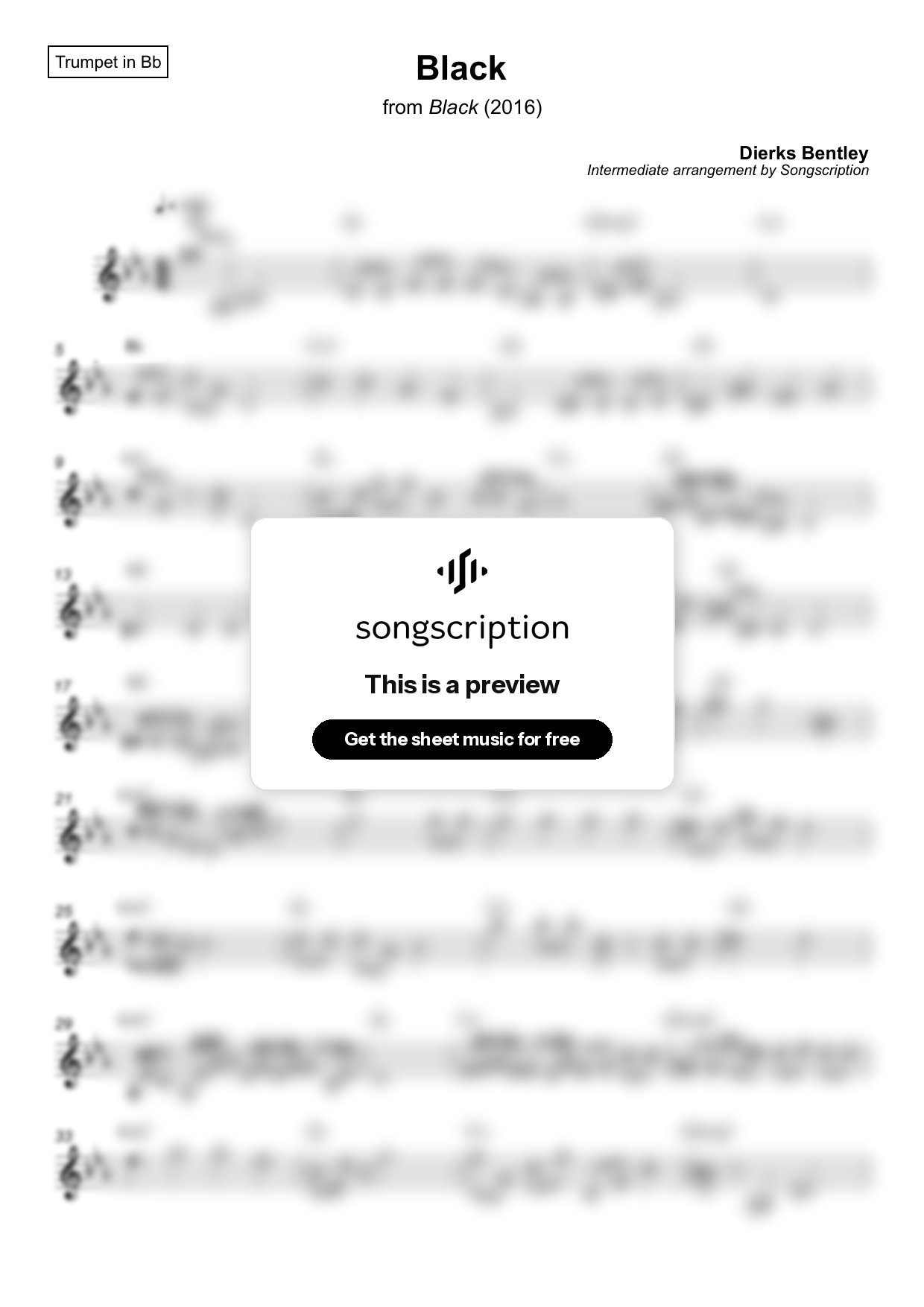 Intermediate Trumpet Sheet Music for "Black" by Dierks Bentley