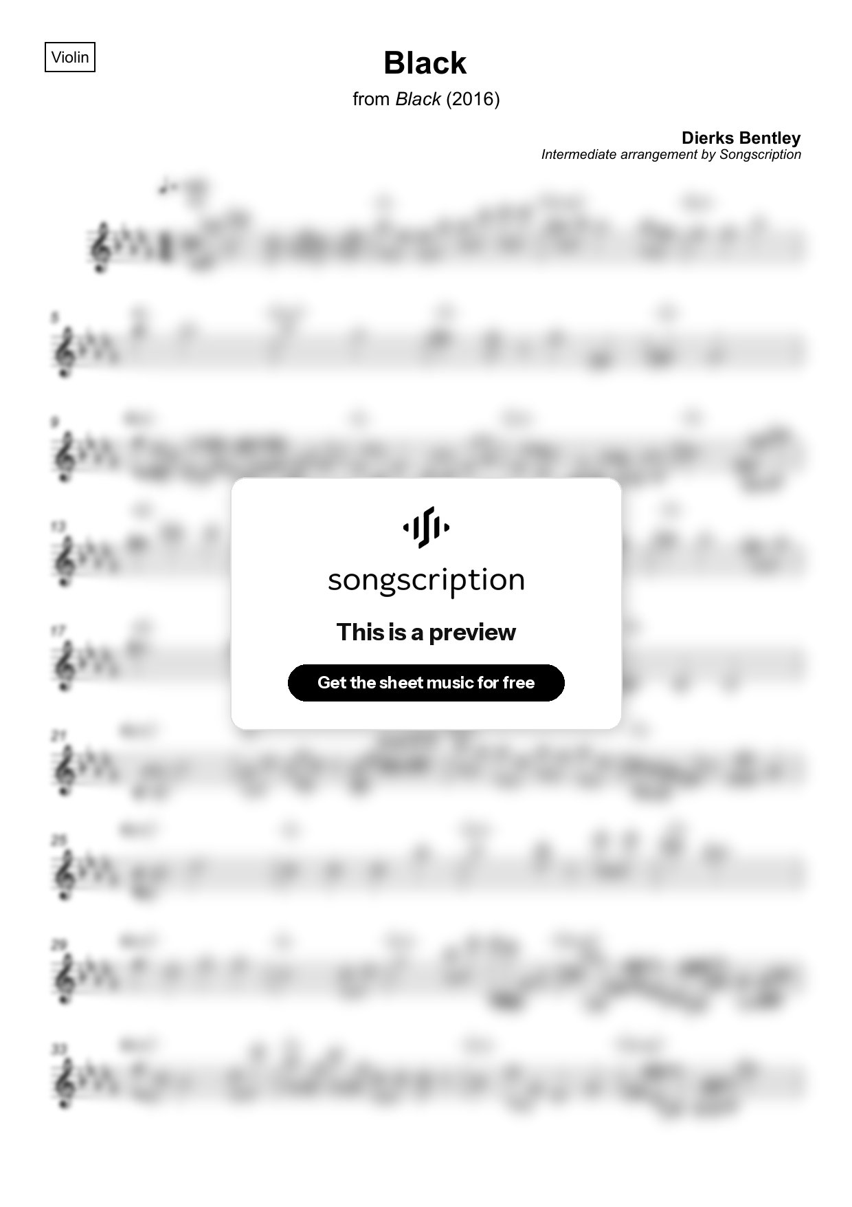 Intermediate Violin Sheet Music for "Black" by Dierks Bentley