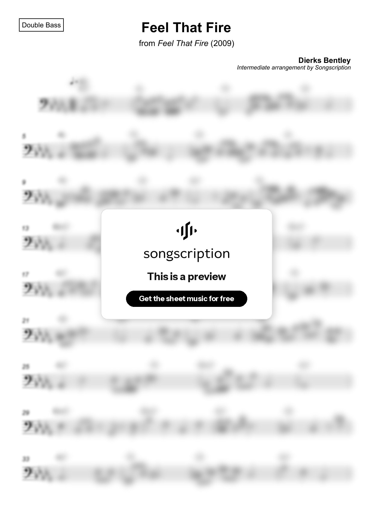 Intermediate Double Bass Sheet Music for "Feel That Fire" by Dierks Bentley