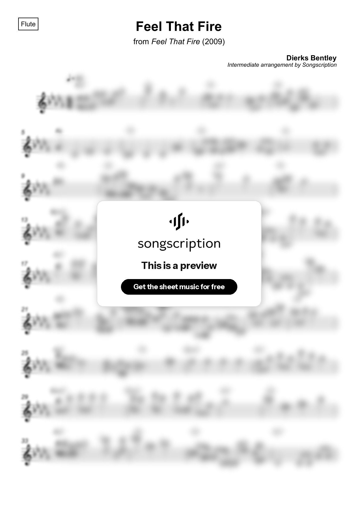 Intermediate Flute Sheet Music for "Feel That Fire" by Dierks Bentley