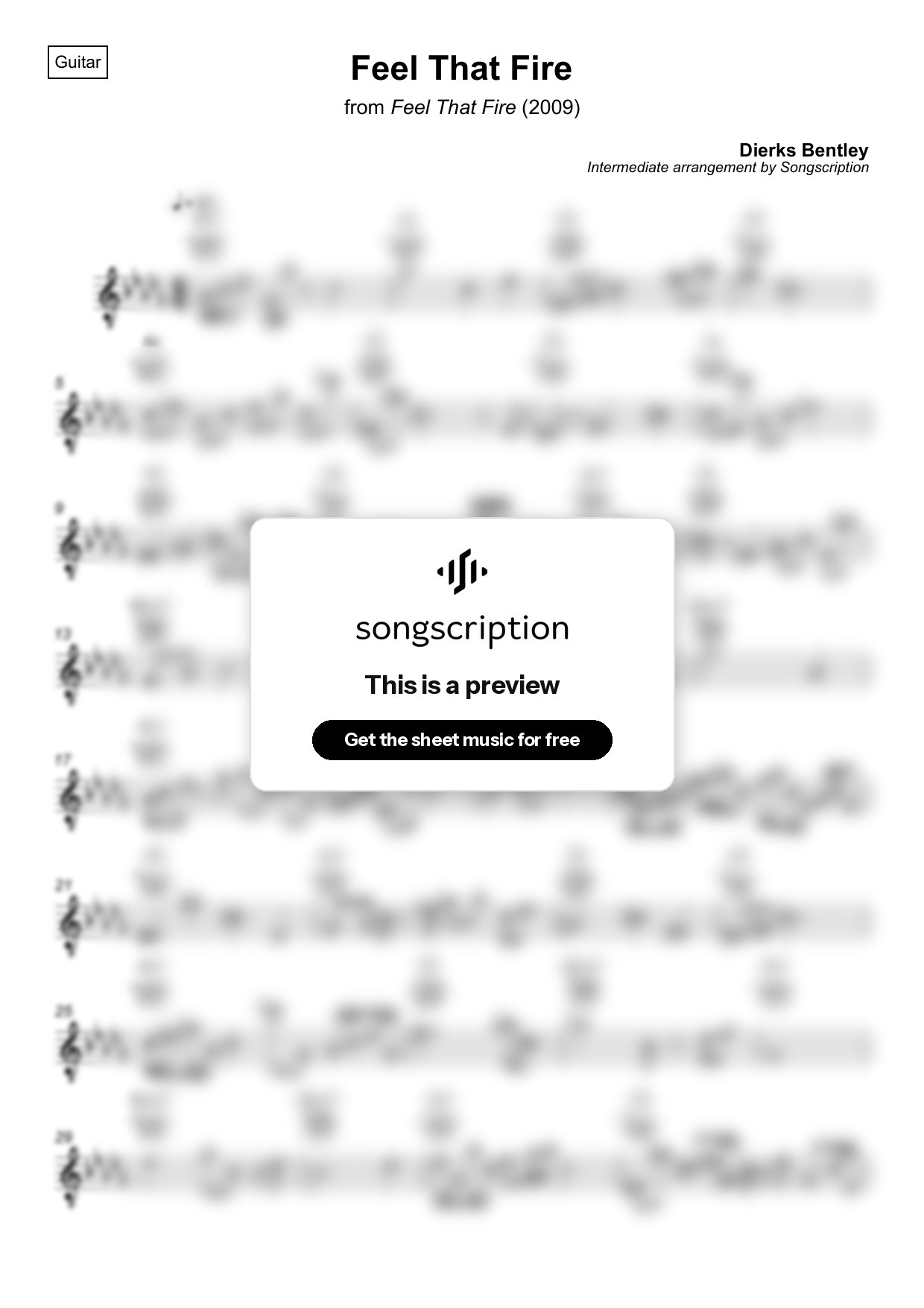 Intermediate Acoustic Guitar Sheet Music for "Feel That Fire" by Dierks Bentley