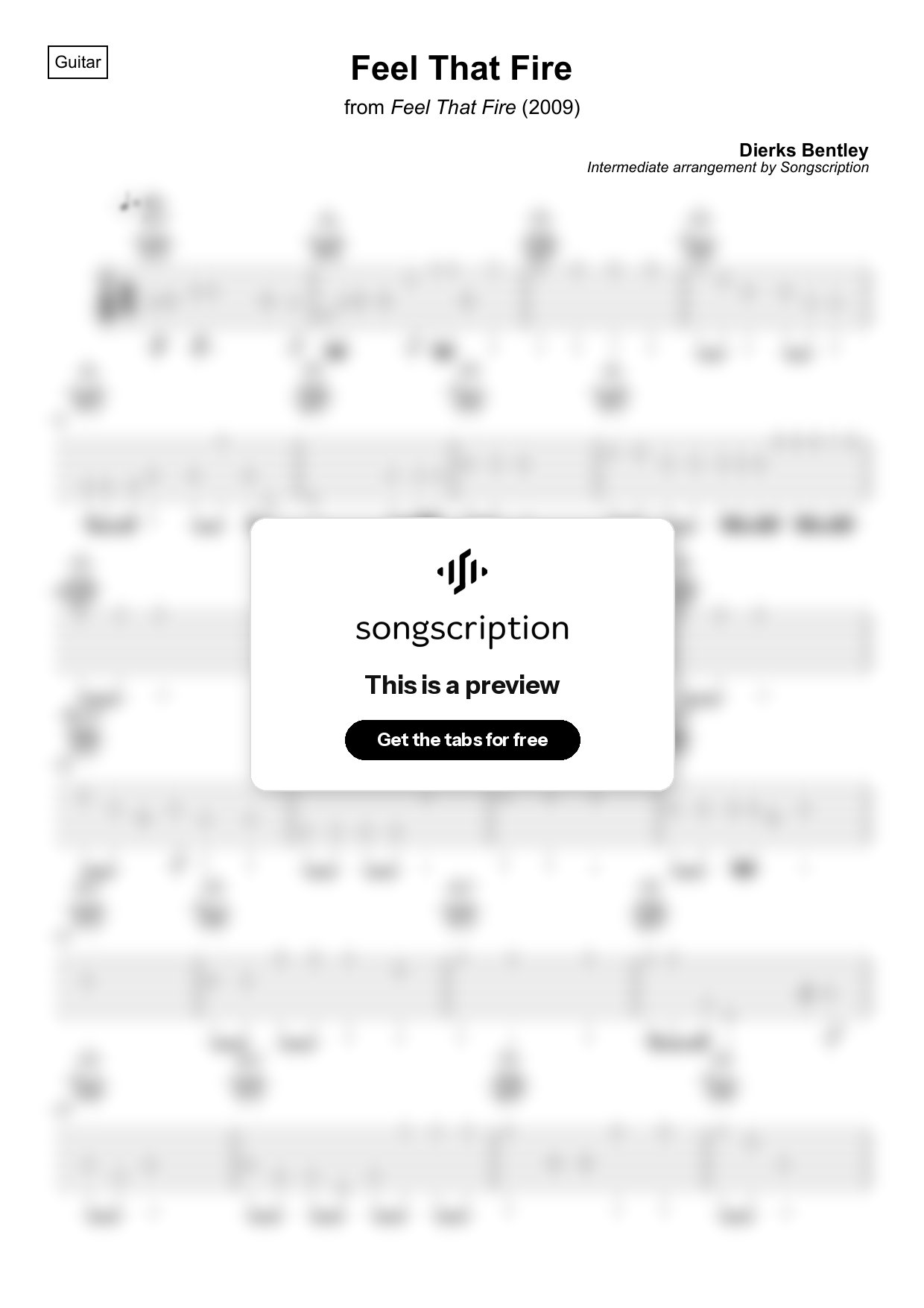 Intermediate Acoustic Guitar Tabs for "Feel That Fire" by Dierks Bentley