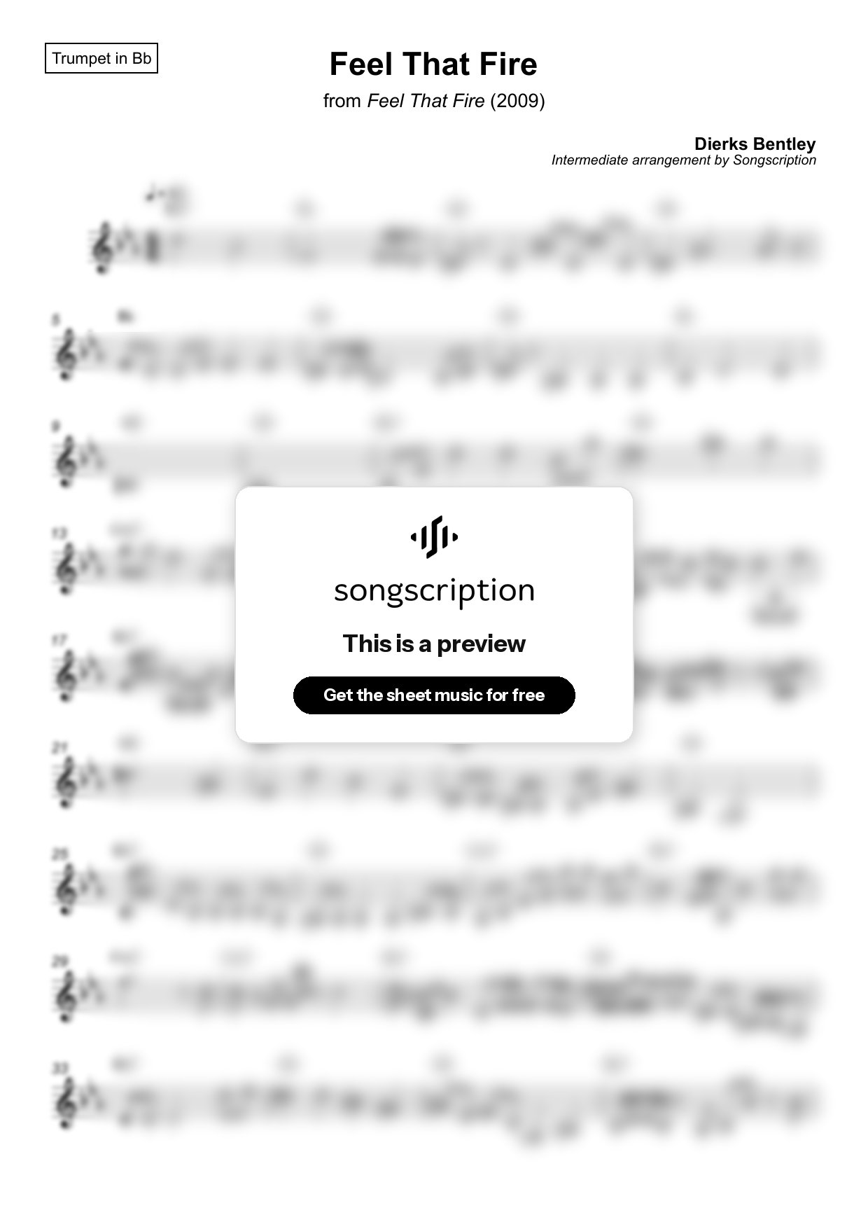 Intermediate Trumpet Sheet Music for "Feel That Fire" by Dierks Bentley