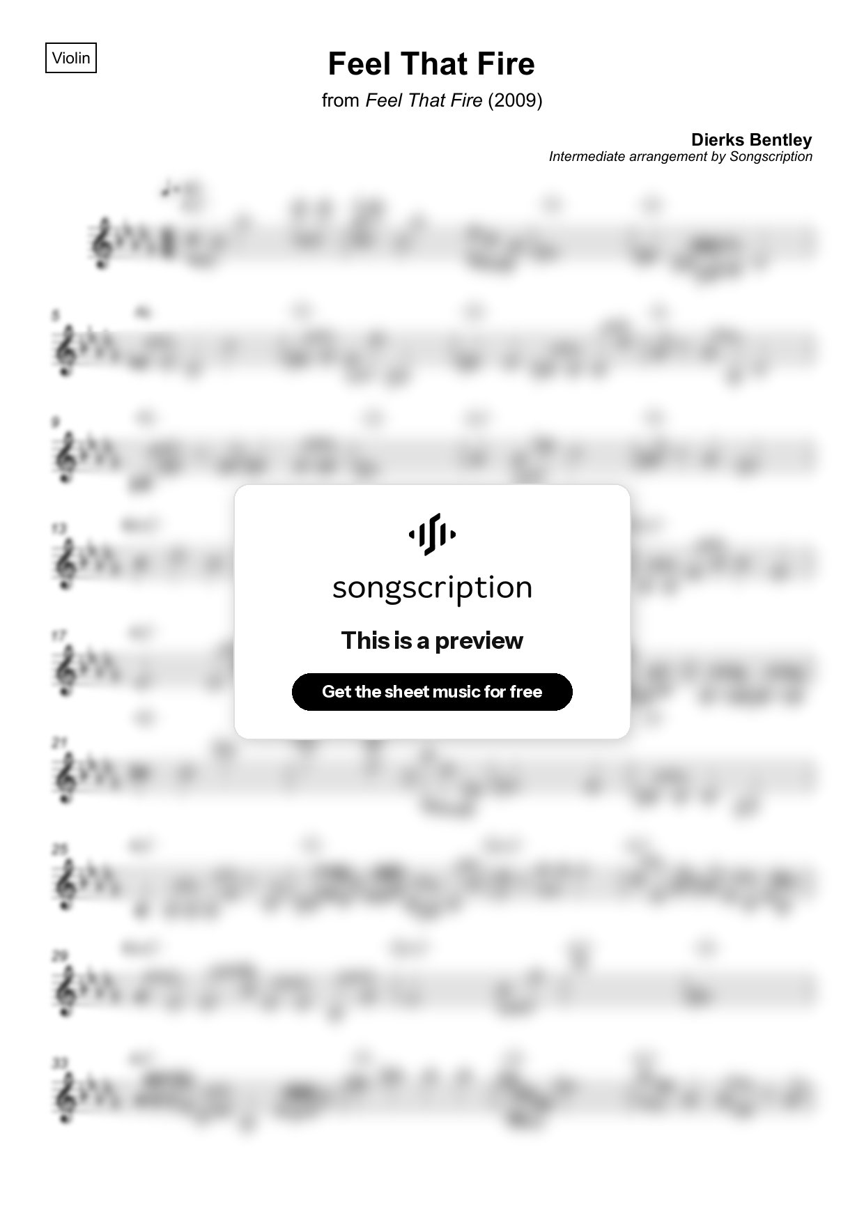 Intermediate Violin Sheet Music for "Feel That Fire" by Dierks Bentley