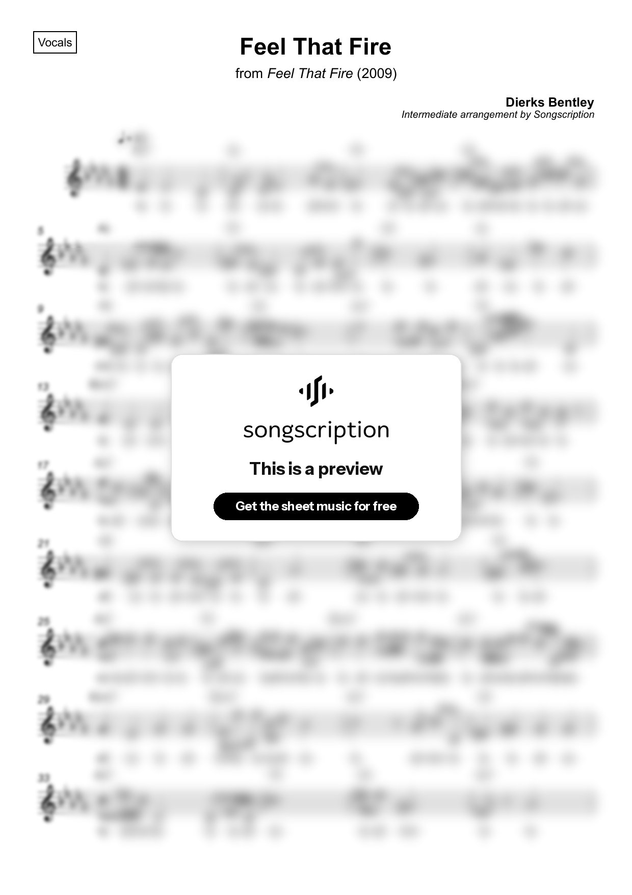 Intermediate Vocals Sheet Music for "Feel That Fire" by Dierks Bentley