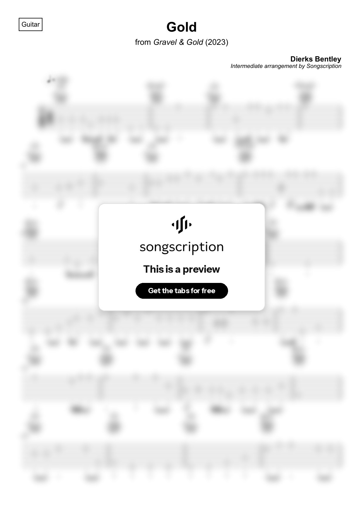 Intermediate Acoustic Guitar Tabs for "Gold" by Dierks Bentley
