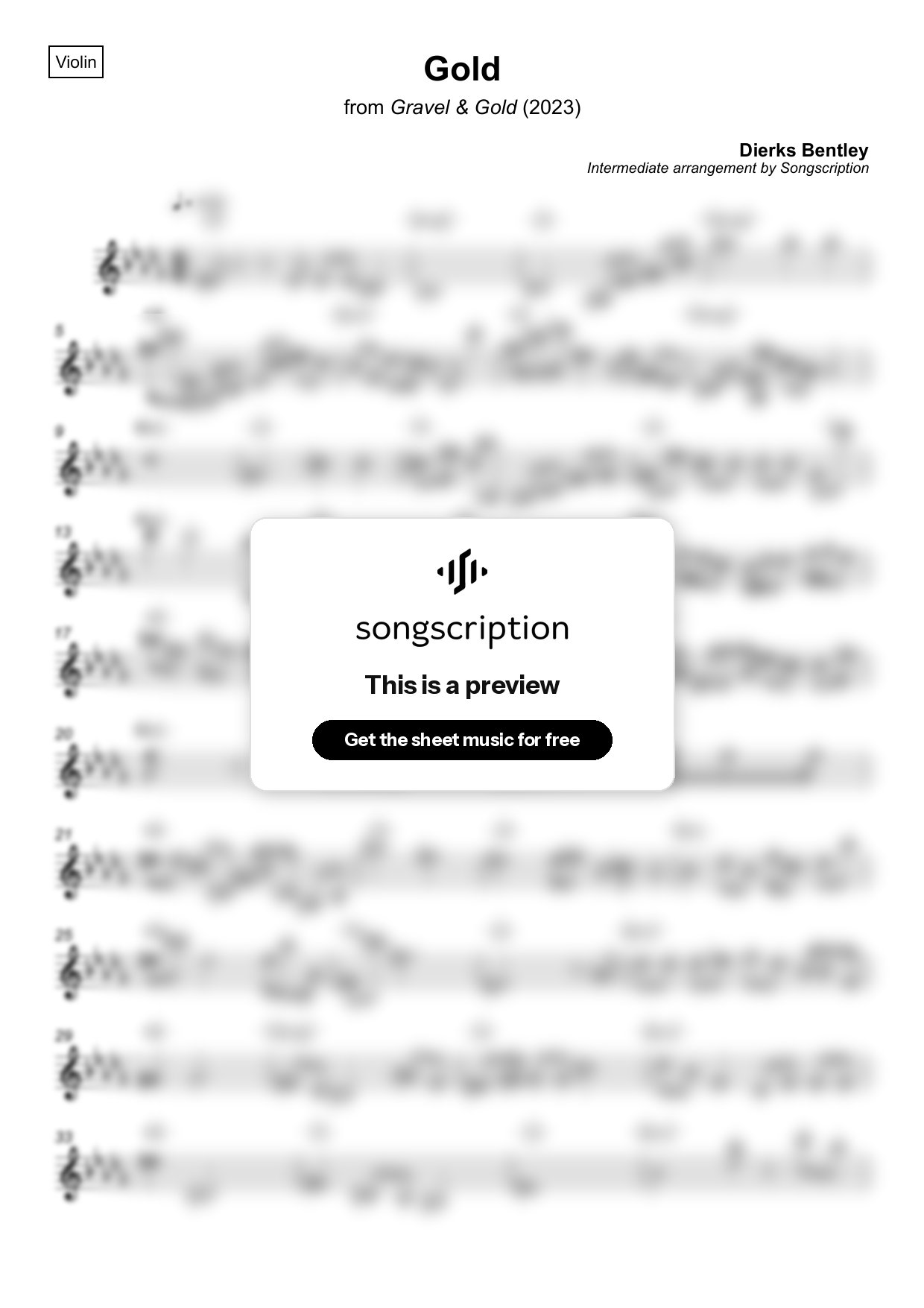 Intermediate Violin Sheet Music for "Gold" by Dierks Bentley