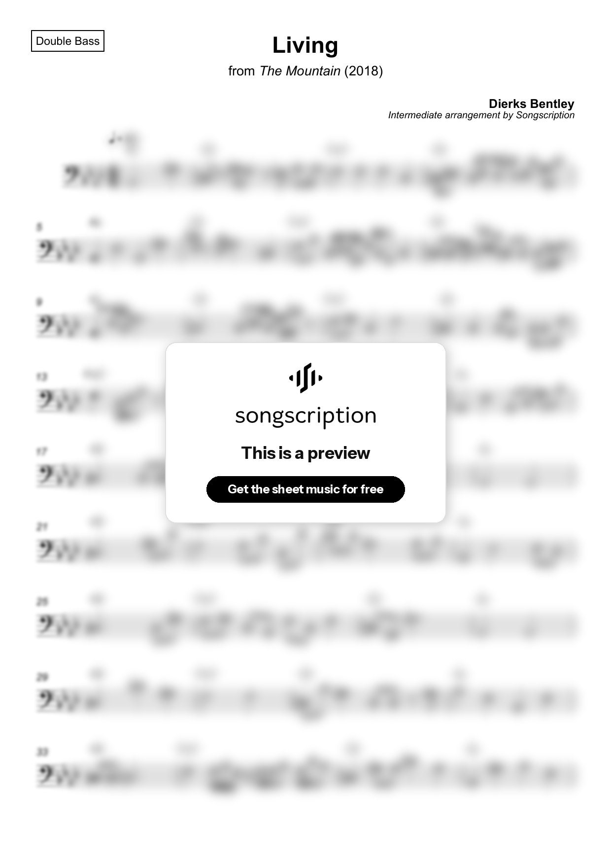 Intermediate Double Bass Sheet Music for "Living" by Dierks Bentley