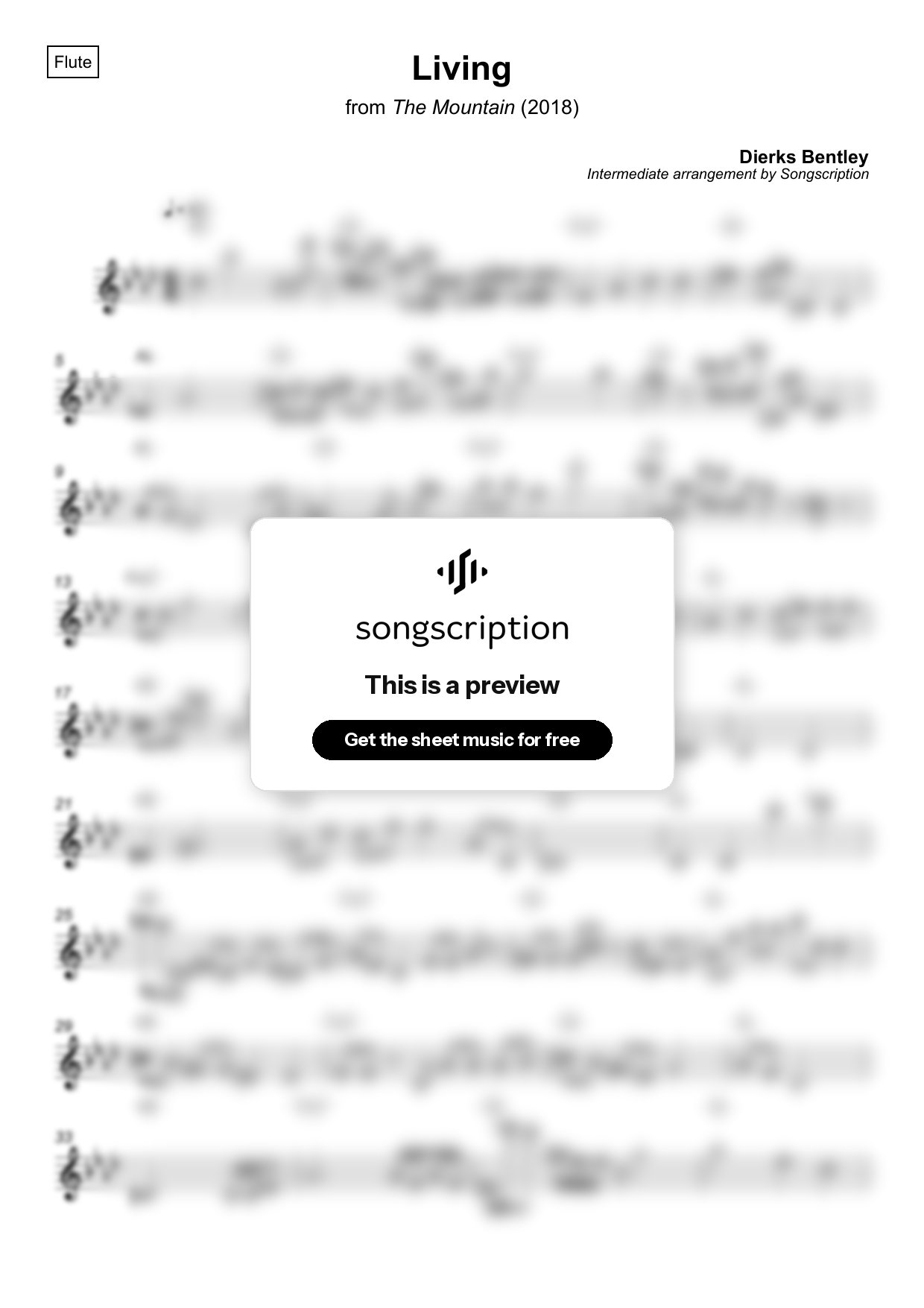 Intermediate Flute Sheet Music for "Living" by Dierks Bentley