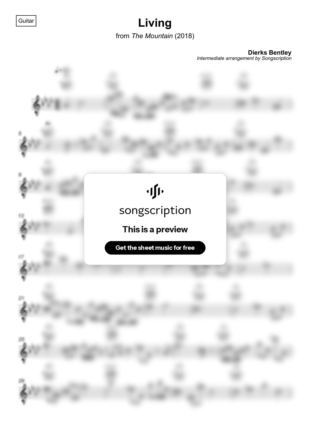Intermediate Acoustic Guitar Sheet Music for "Living" by Dierks Bentley