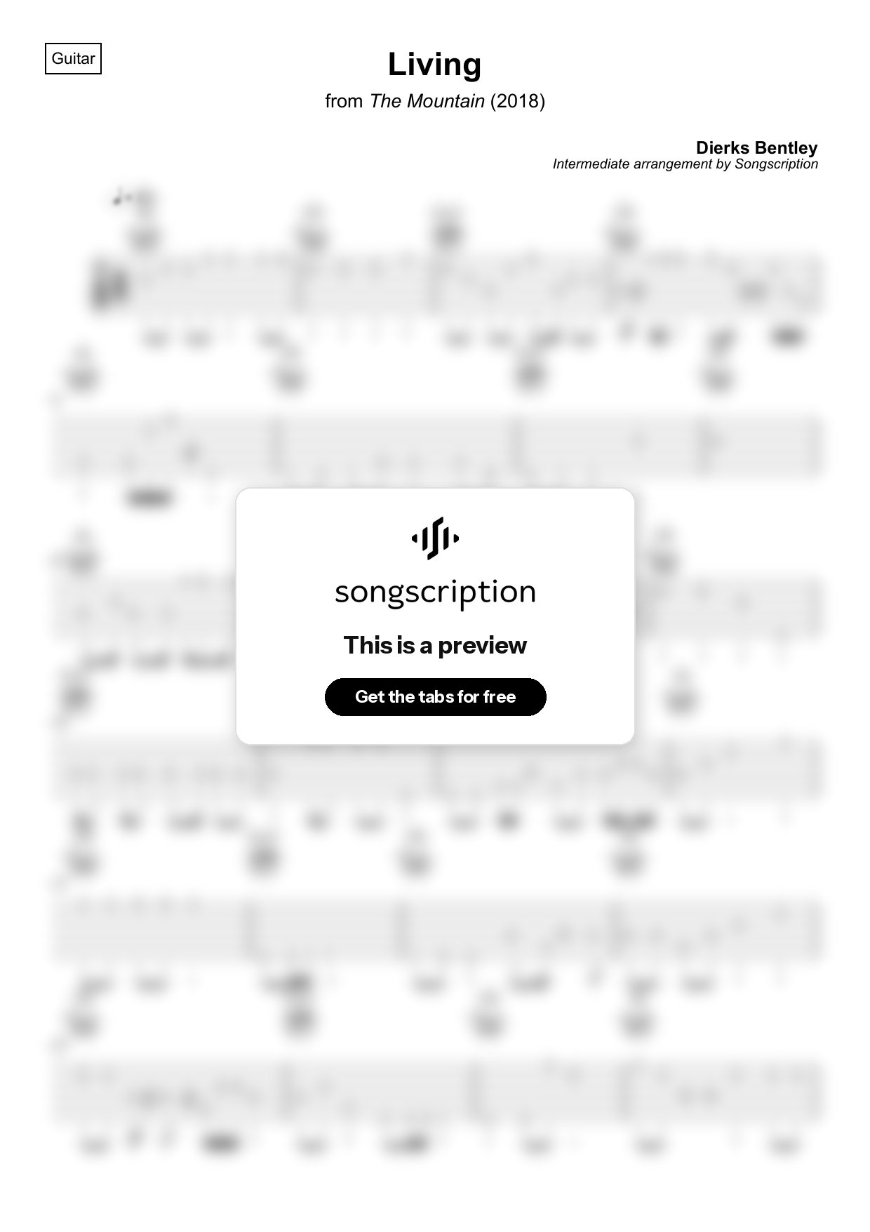 Intermediate Acoustic Guitar Tabs for "Living" by Dierks Bentley