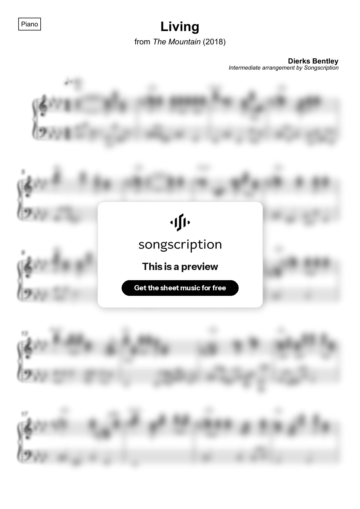 Intermediate Piano Sheet Music for "Living" by Dierks Bentley