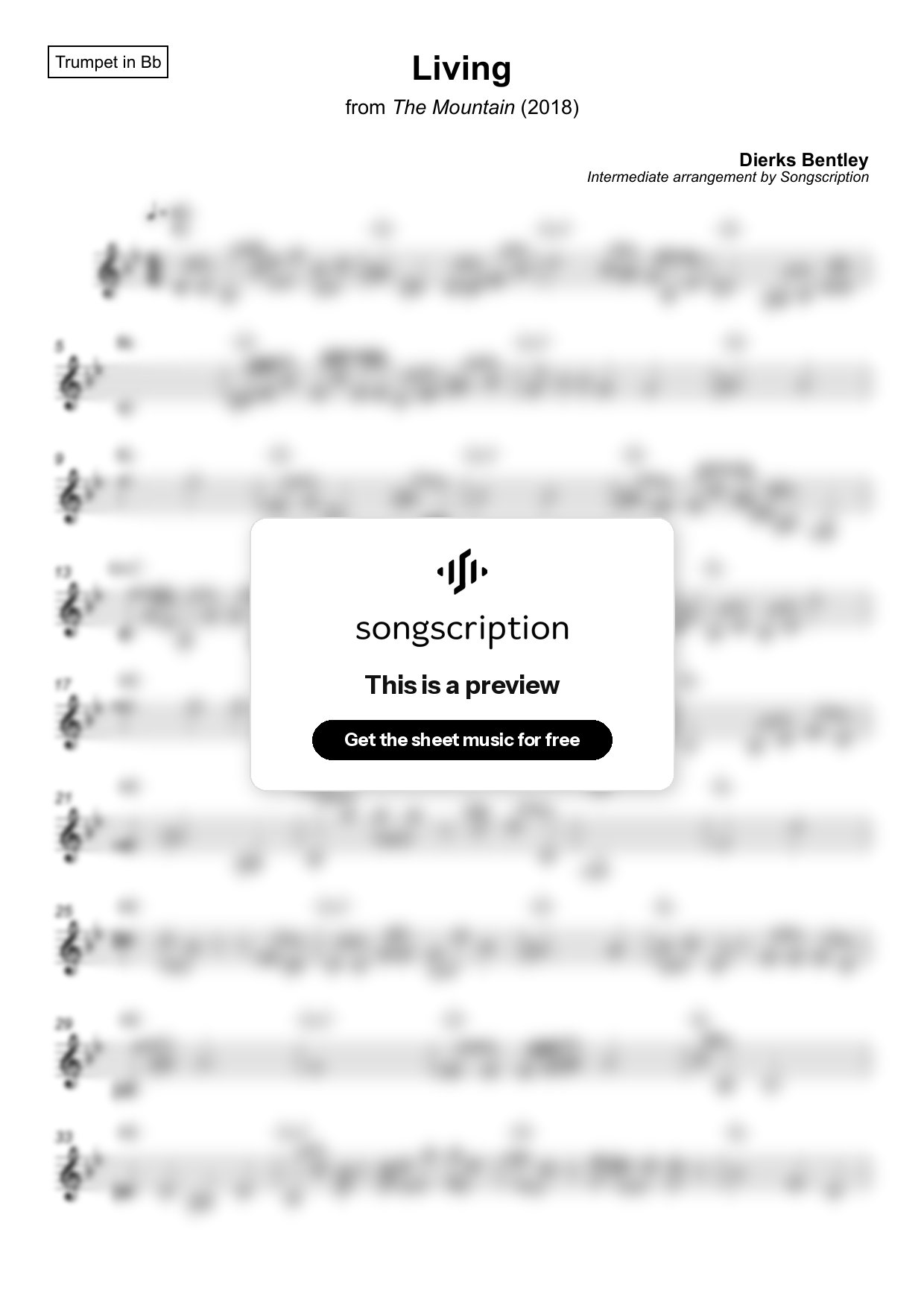 Intermediate Trumpet Sheet Music for "Living" by Dierks Bentley
