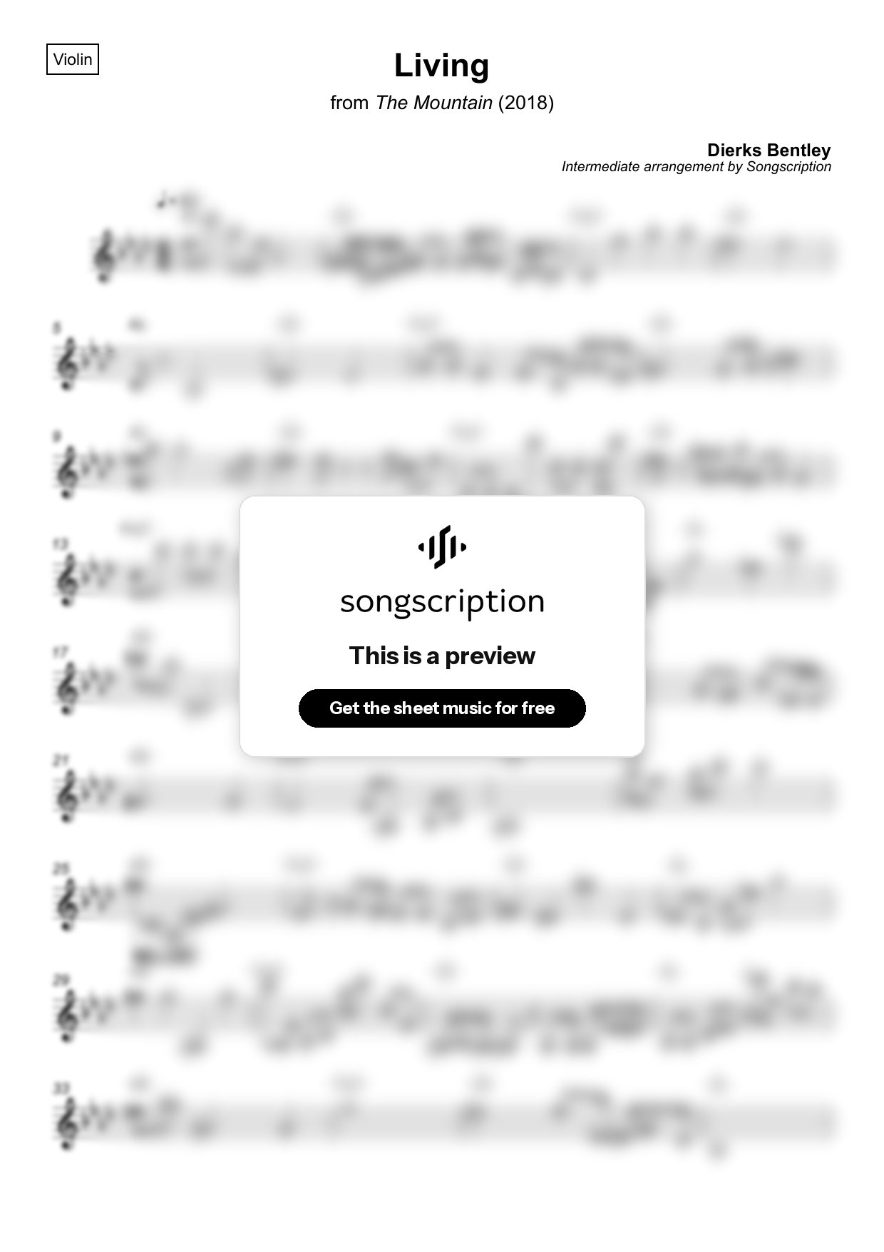 Intermediate Violin Sheet Music for "Living" by Dierks Bentley