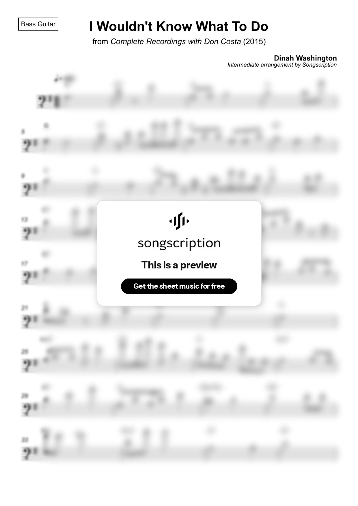 Intermediate Bass Guitar Sheet Music for "I Wouldn't Know What To Do" by Dinah Washington