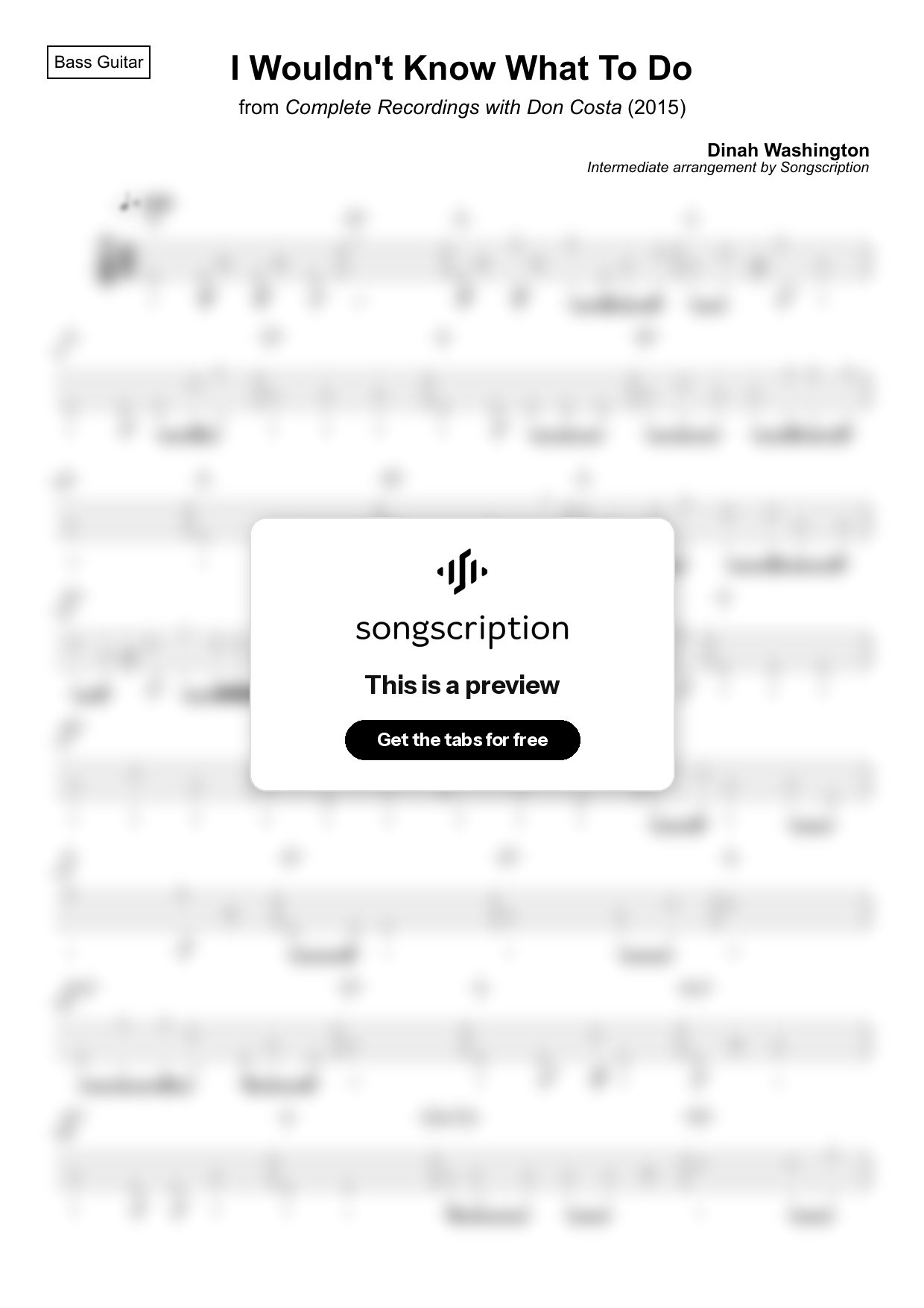 Intermediate Bass Guitar Tabs for "I Wouldn't Know What To Do" by Dinah Washington