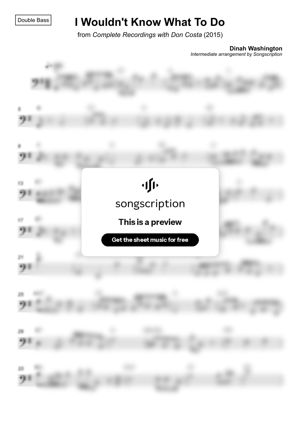 Intermediate Double Bass Sheet Music for "I Wouldn't Know What To Do" by Dinah Washington