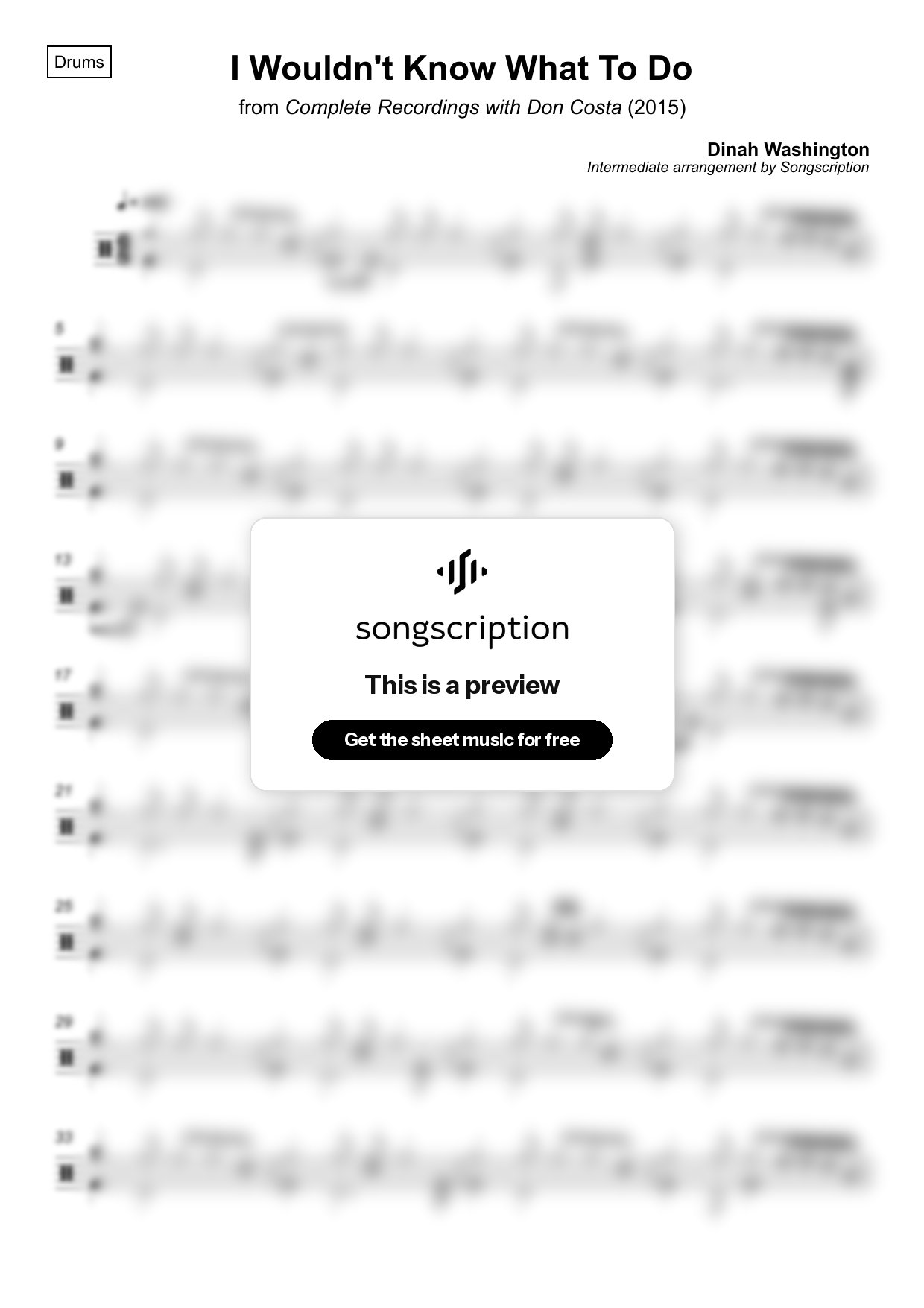 Intermediate Drums Sheet Music for "I Wouldn't Know What To Do" by Dinah Washington