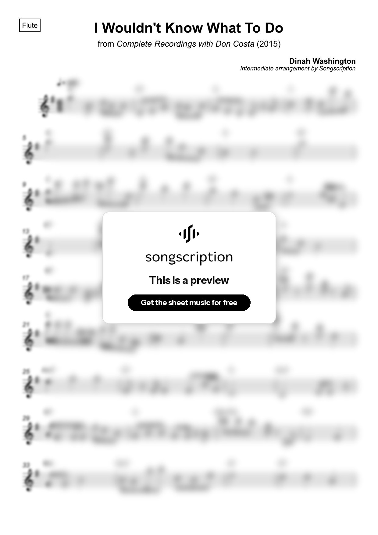 Intermediate Flute Sheet Music for "I Wouldn't Know What To Do" by Dinah Washington