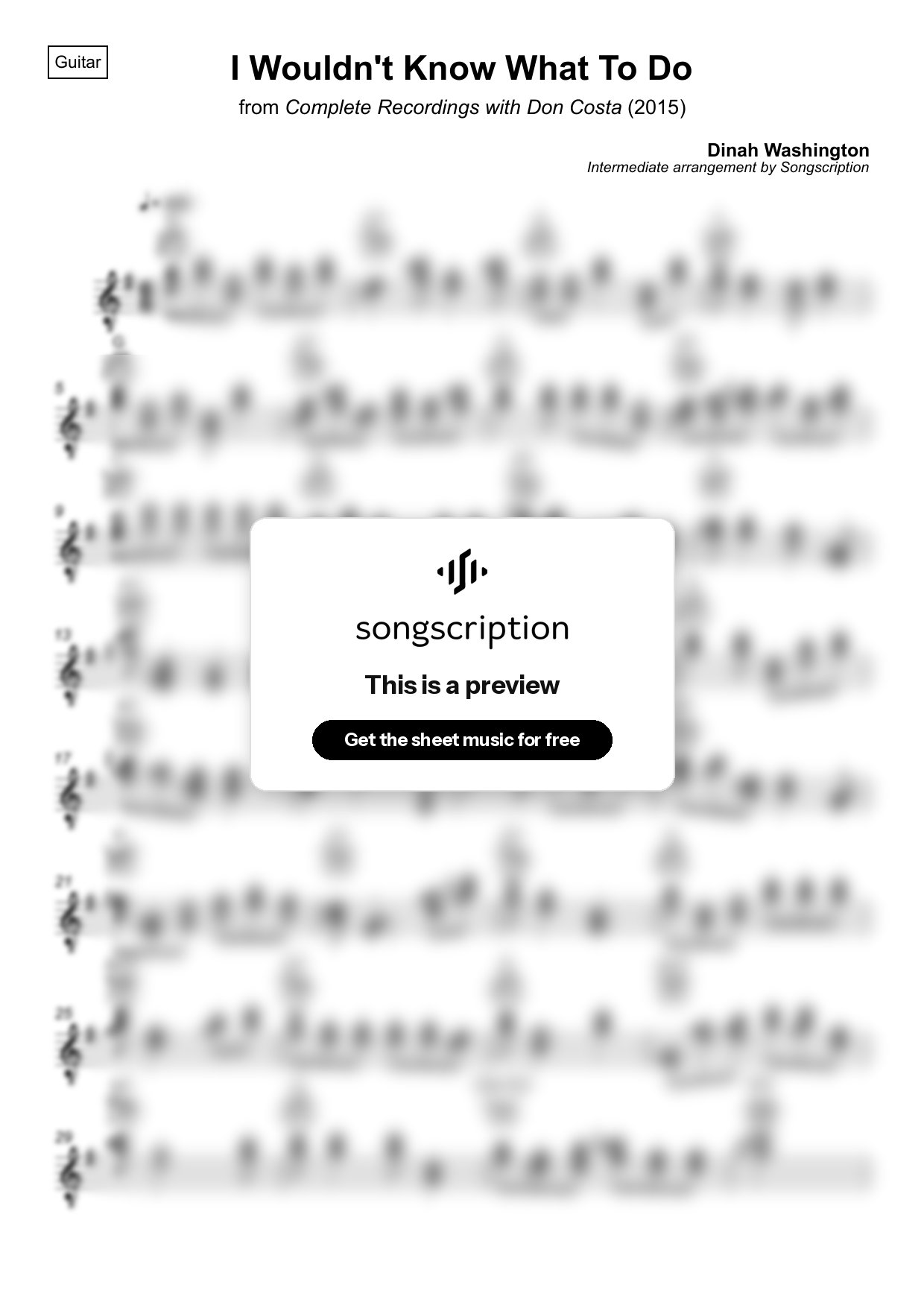 Intermediate Acoustic Guitar Sheet Music for "I Wouldn't Know What To Do" by Dinah Washington