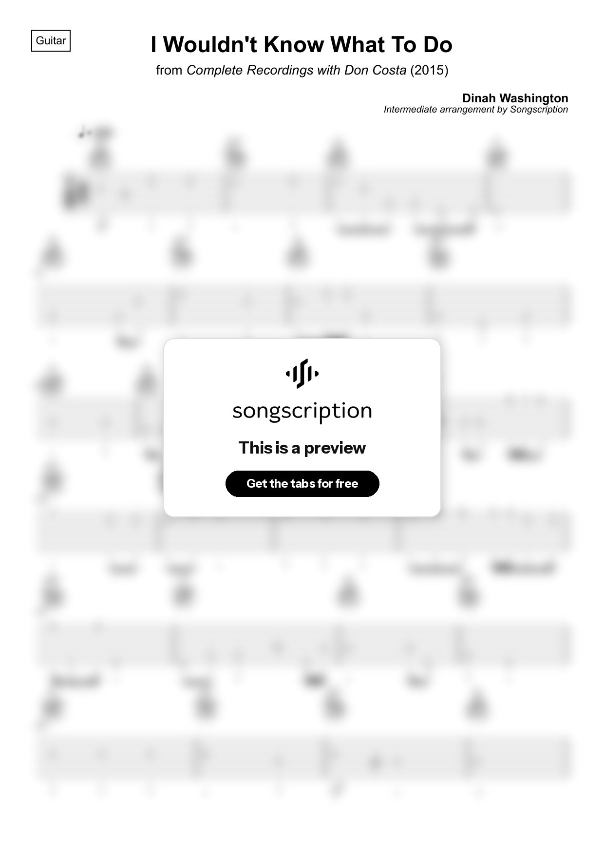 Intermediate Acoustic Guitar Tabs for "I Wouldn't Know What To Do" by Dinah Washington