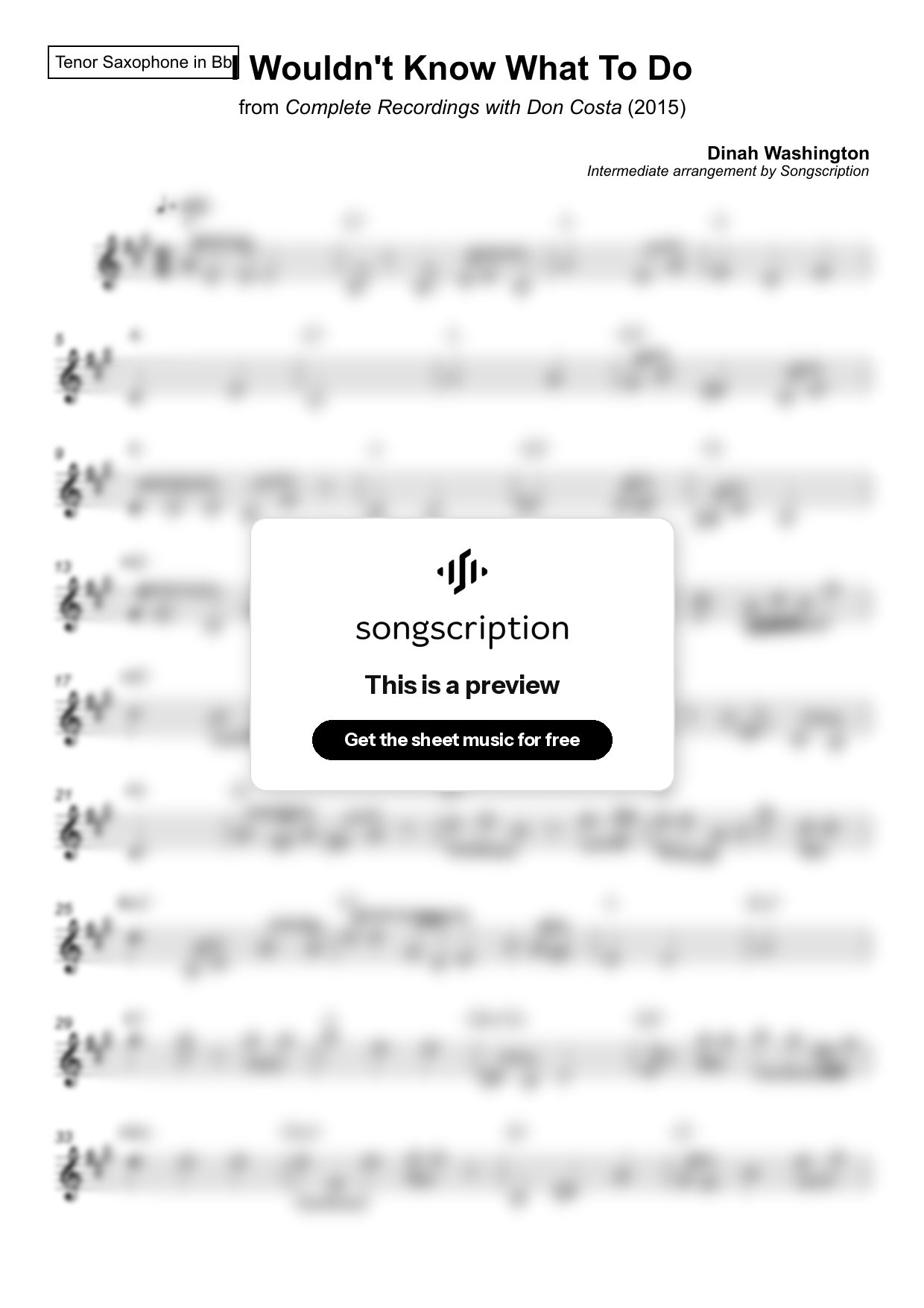 Intermediate Tenor Sax Sheet Music for "I Wouldn't Know What To Do" by Dinah Washington
