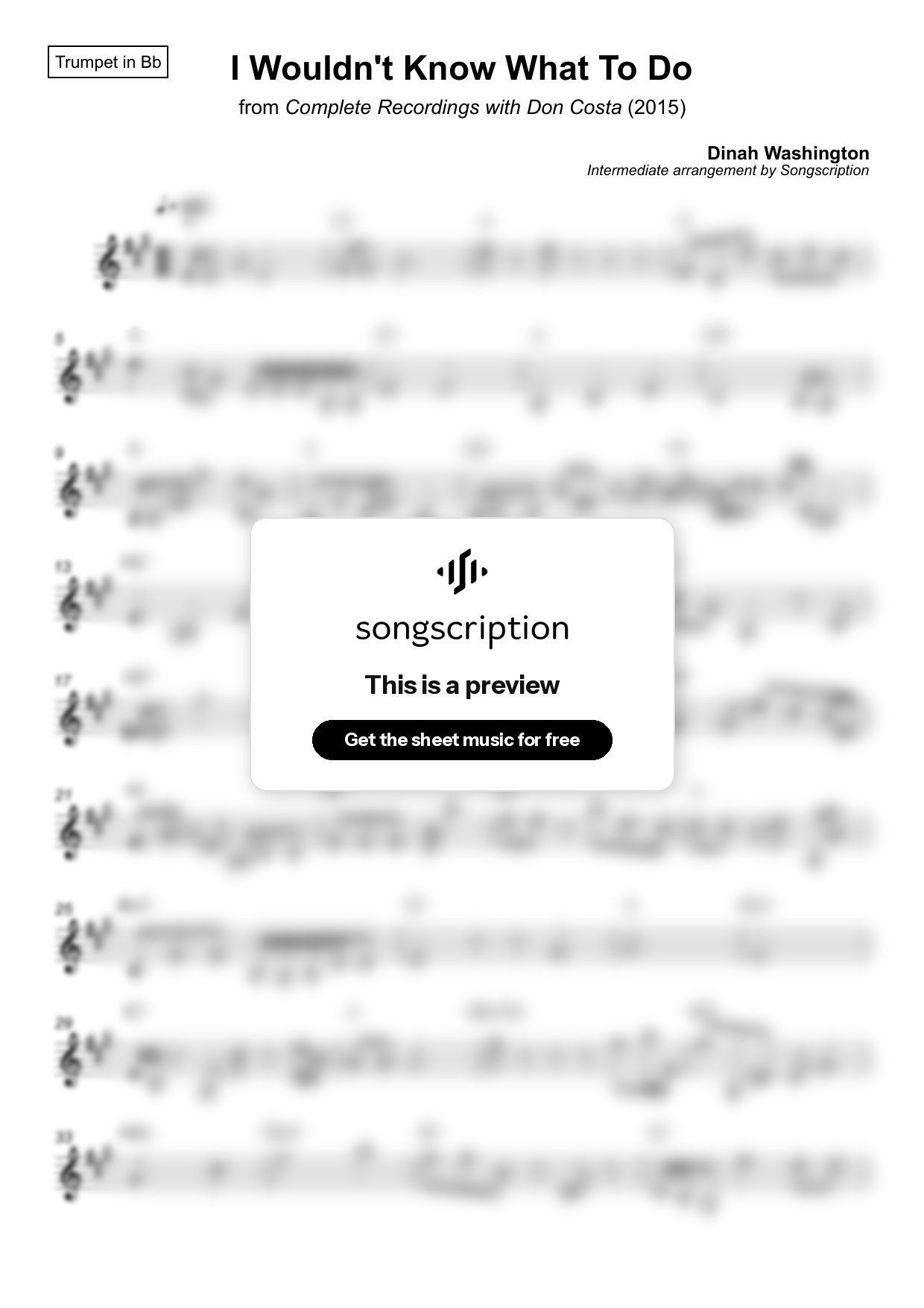 Intermediate Trumpet Sheet Music for "I Wouldn't Know What To Do" by Dinah Washington