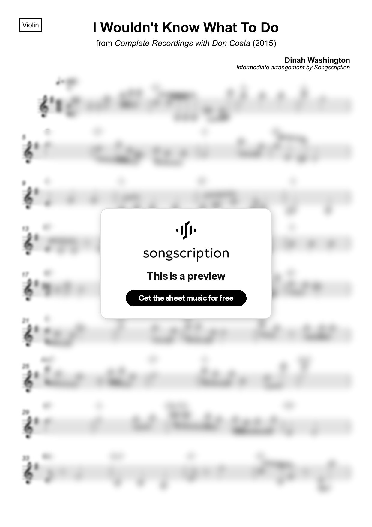 Intermediate Violin Sheet Music for "I Wouldn't Know What To Do" by Dinah Washington
