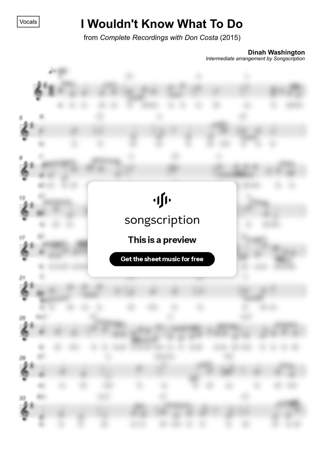 Intermediate Vocals Sheet Music for "I Wouldn't Know What To Do" by Dinah Washington