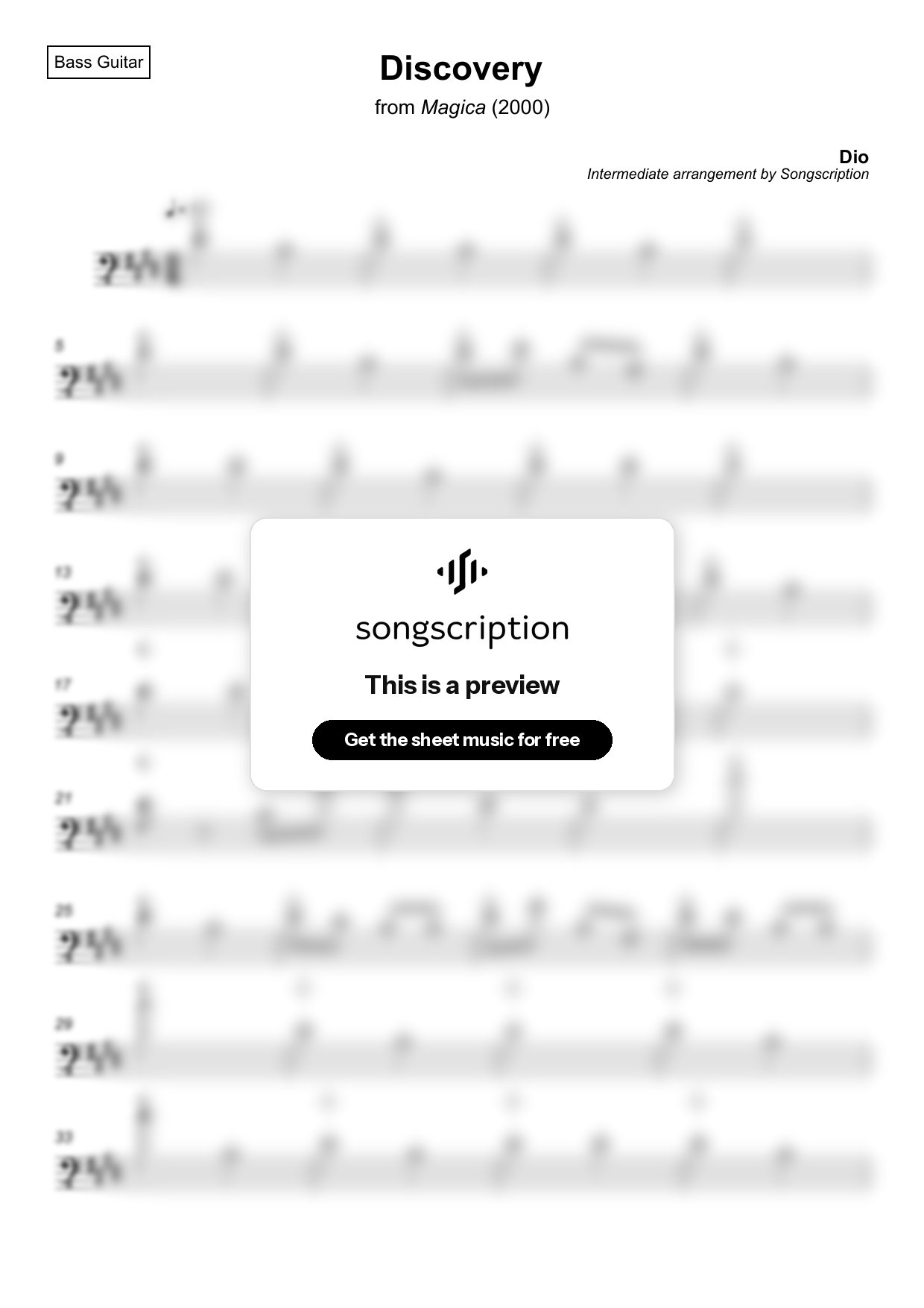 Intermediate Bass Guitar Sheet Music for "Discovery" by Dio