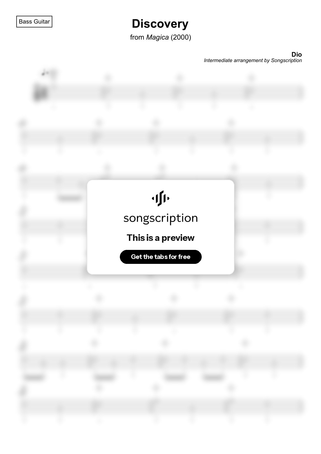 Intermediate Bass Guitar Tabs for "Discovery" by Dio