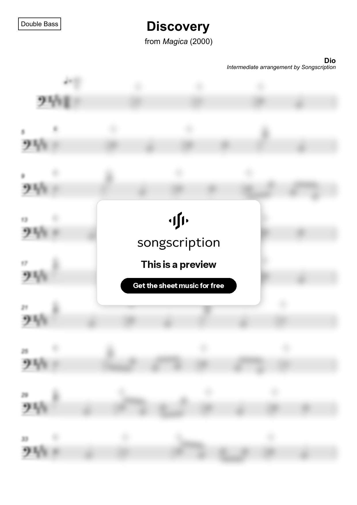 Intermediate Double Bass Sheet Music for "Discovery" by Dio