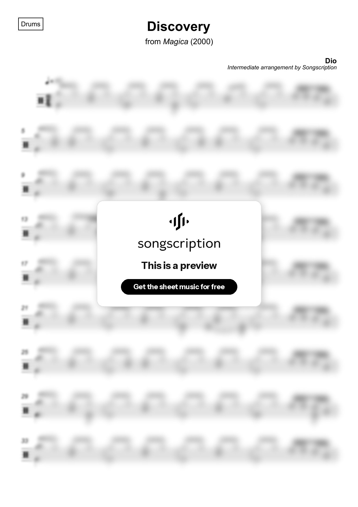 Intermediate Drums Sheet Music for "Discovery" by Dio