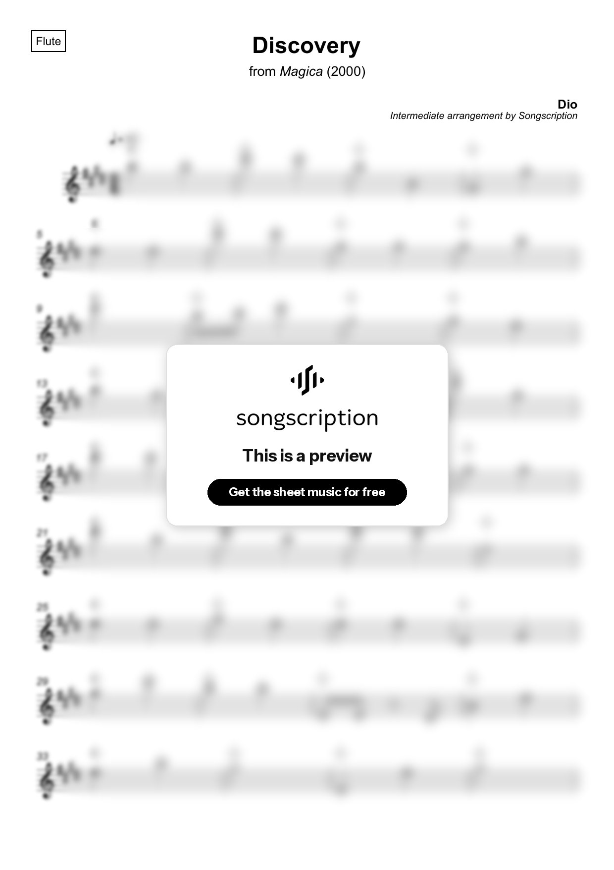 Intermediate Flute Sheet Music for "Discovery" by Dio