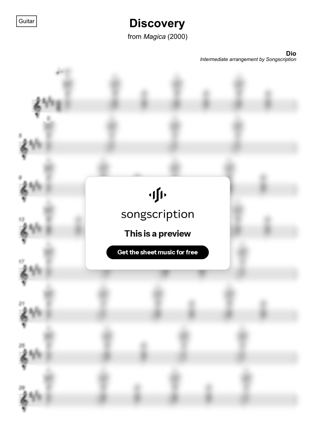 Intermediate Acoustic Guitar Sheet Music for "Discovery" by Dio
