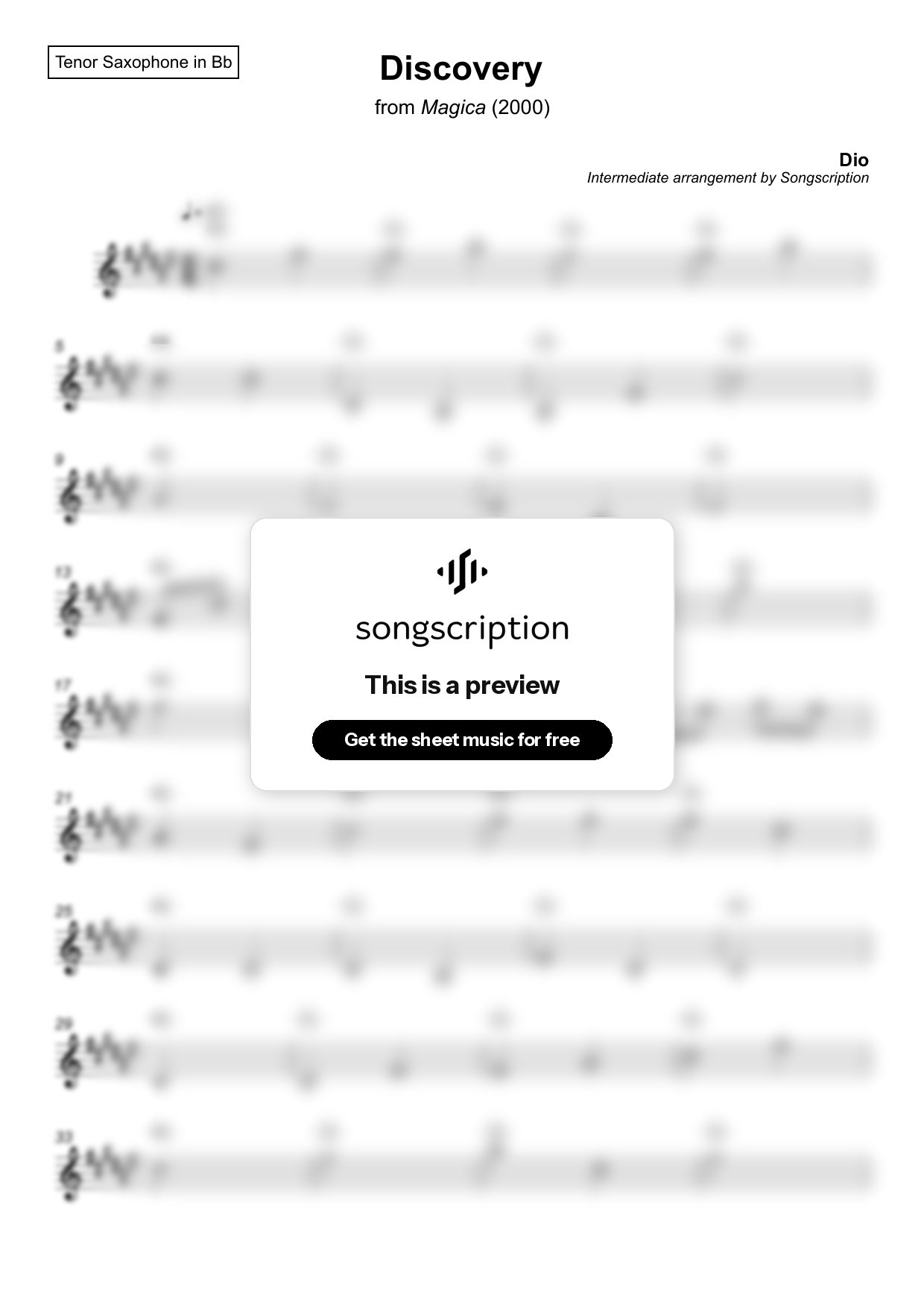 Intermediate Tenor Sax Sheet Music for "Discovery" by Dio