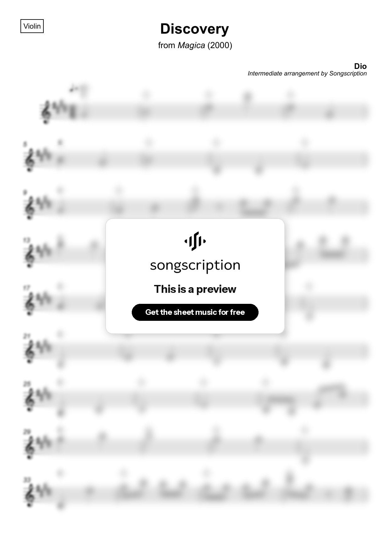 Intermediate Violin Sheet Music for "Discovery" by Dio
