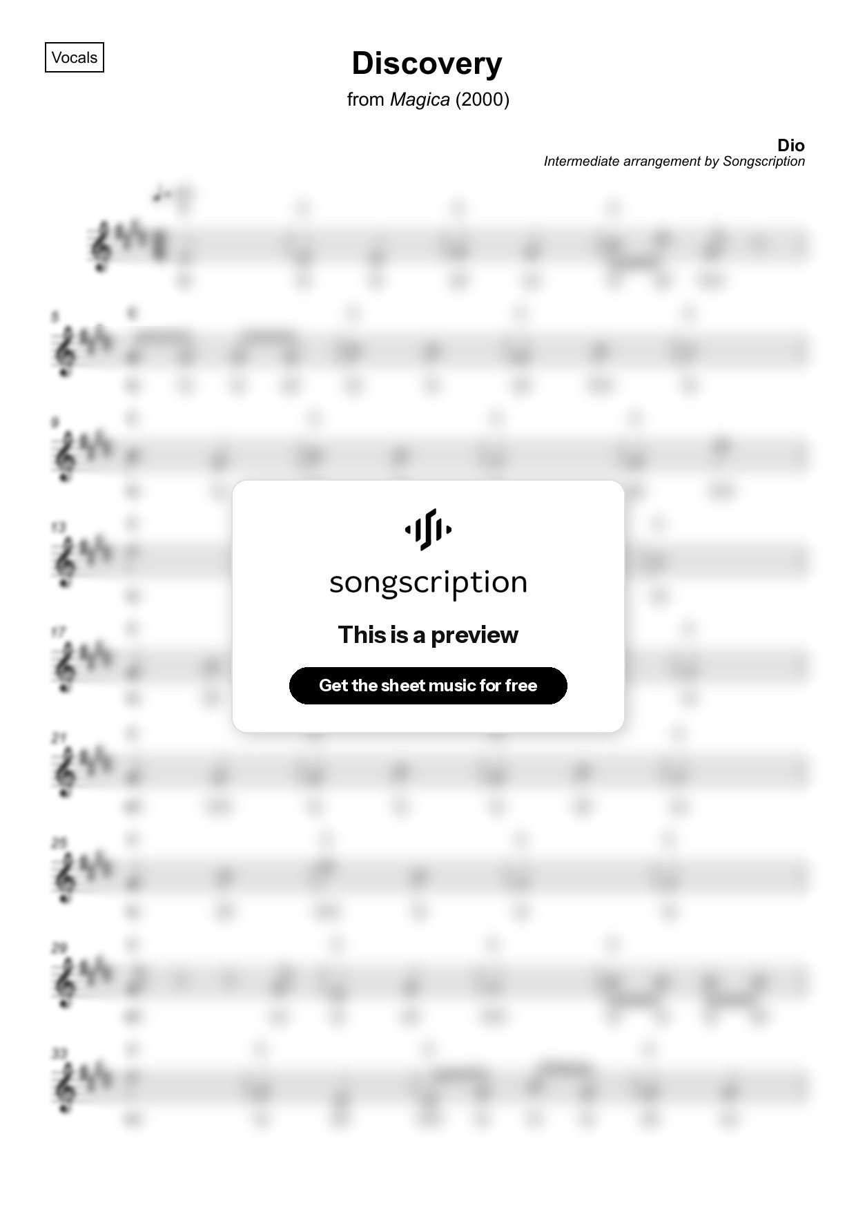 Intermediate Vocals Sheet Music for "Discovery" by Dio