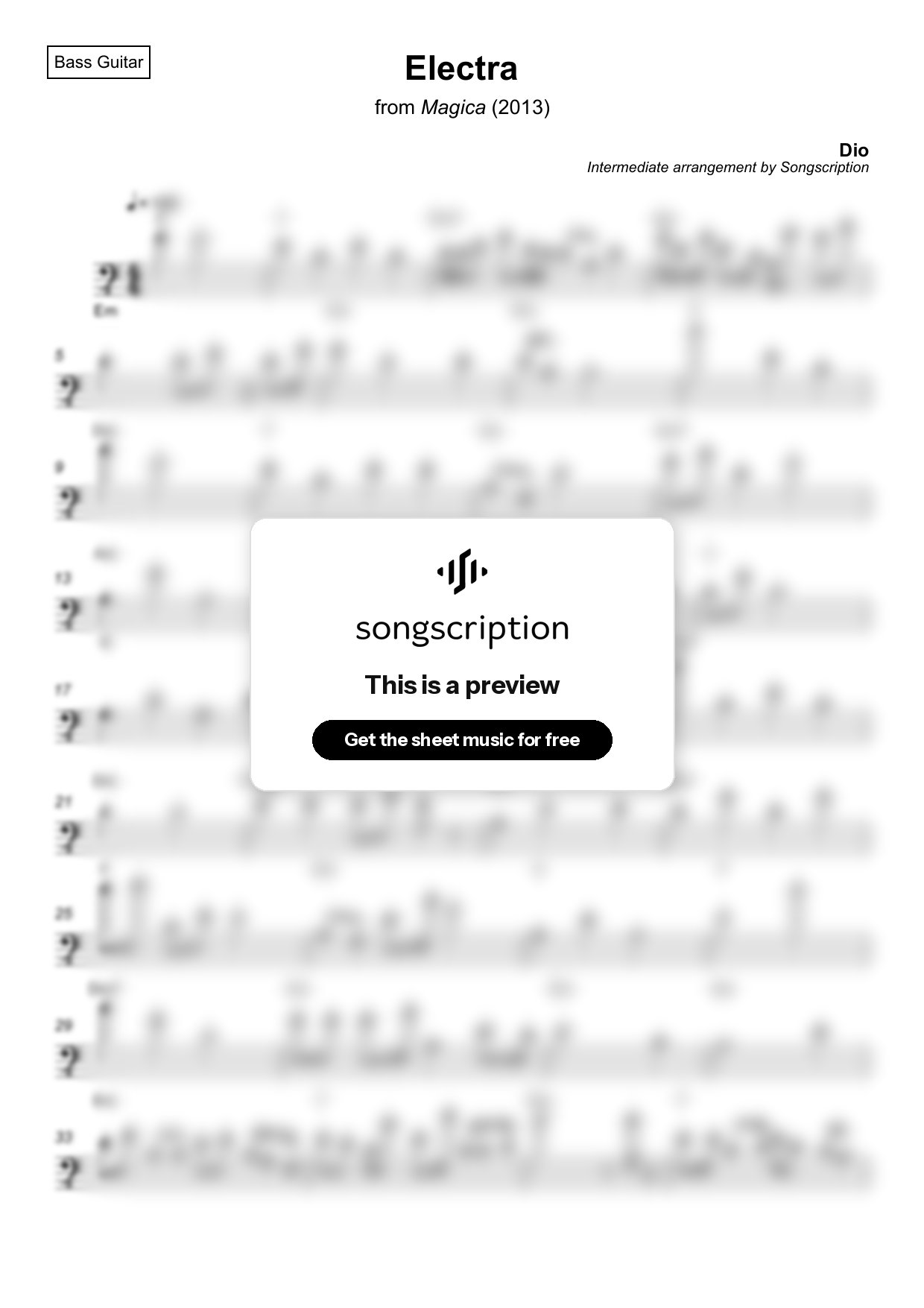 Intermediate Bass Guitar Sheet Music for "Electra" by Dio
