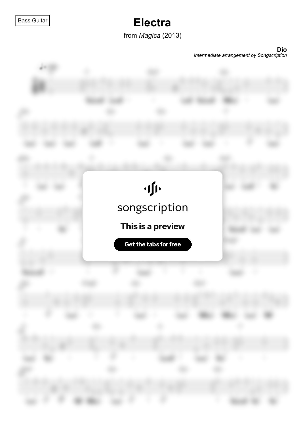 Intermediate Bass Guitar Tabs for "Electra" by Dio