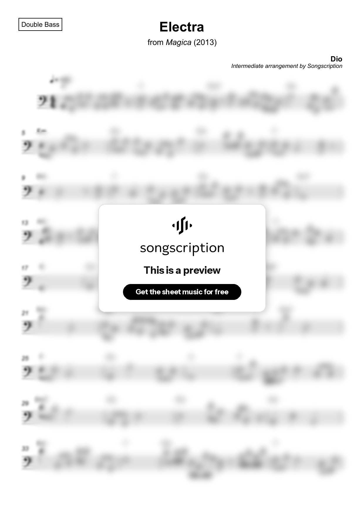 Intermediate Double Bass Sheet Music for "Electra" by Dio