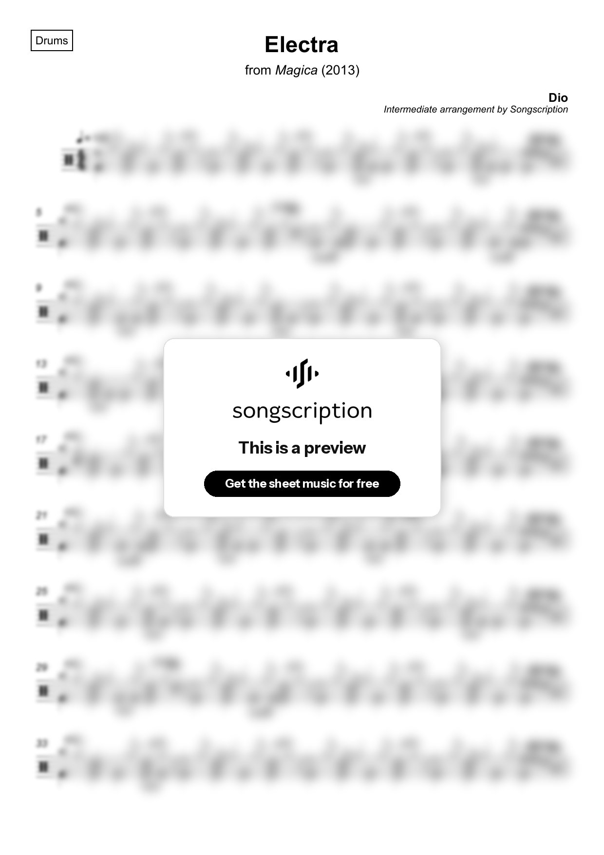Intermediate Drums Sheet Music for "Electra" by Dio