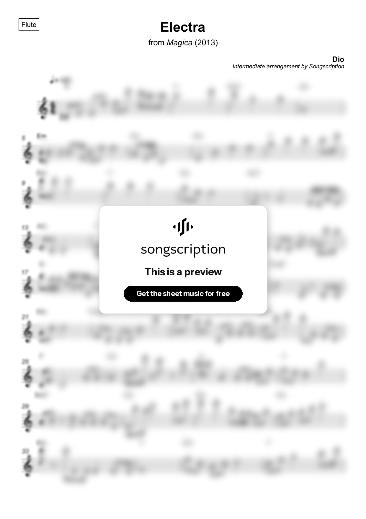Intermediate Flute Sheet Music for "Electra" by Dio