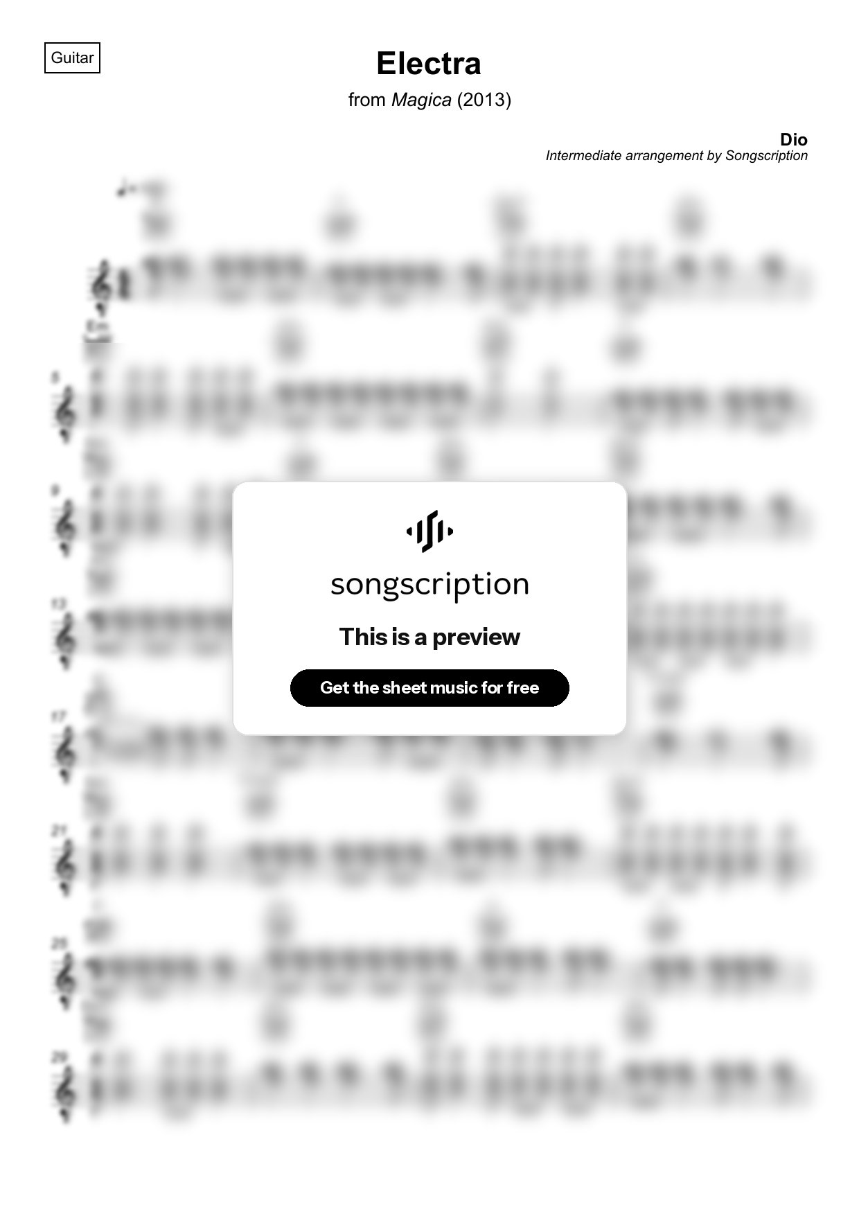 Intermediate Acoustic Guitar Sheet Music for "Electra" by Dio