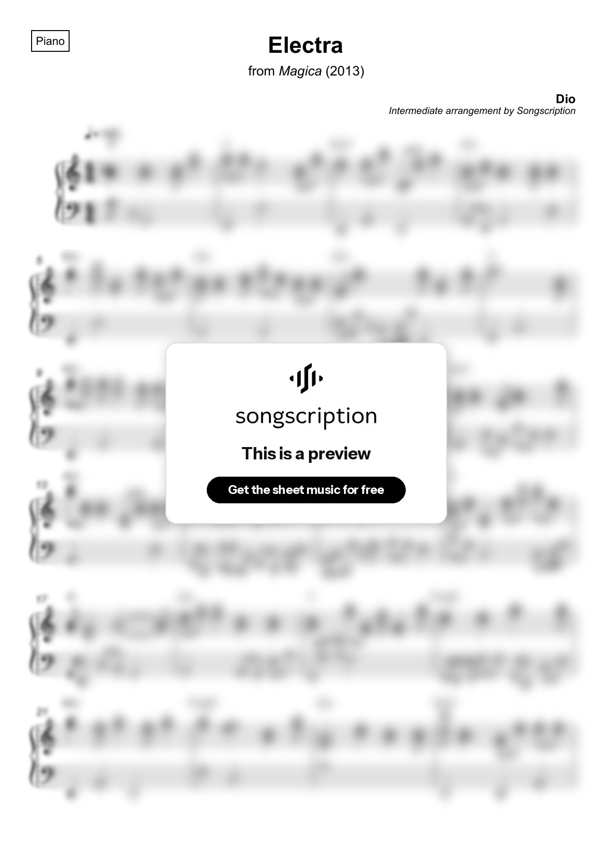 Intermediate Piano Sheet Music for "Electra" by Dio